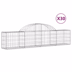 vidaXL Arched Gabion Basket Stone Basket Gabion Retaining Wall Galvanised Iron - 200 x 30 x 40/60 cm/ 30 pcs