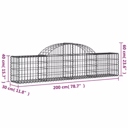 vidaXL Arched Gabion Basket Stone Basket Gabion Retaining Wall Galvanised Iron - 200 x 30 x 40/60 cm/ 30 pcs