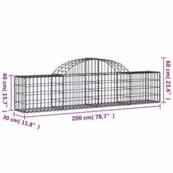 vidaXL Arched Gabion Basket Stone Basket Gabion Retaining Wall Galvanised Iron - 200 x 30 x 40/60 cm/ 40 pcs