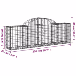 vidaXL Arched Gabion Basket Stone Basket Gabion Retaining Wall Galvanised Iron - 200 x 30 x 60/80 cm/ 5 pcs - Additional view 5