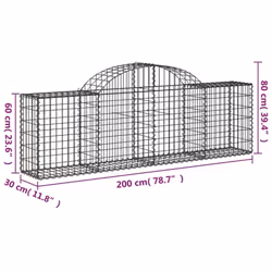 vidaXL Arched Gabion Basket Stone Basket Gabion Retaining Wall Galvanised Iron - 200 x 30 x 60/80 cm/ 12 pcs - Additional view 5