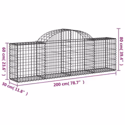 vidaXL Arched Gabion Basket Stone Basket Gabion Retaining Wall Galvanised Iron - 200 x 30 x 60/80 cm/ 50 pcs - Additional view 5