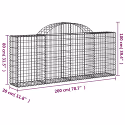 vidaXL Arched Gabion Basket Stone Basket Gabion Retaining Wall Galvanised Iron - 200 x 30 x 80/100 cm/ 3 pcs - Additional view 3