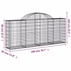 vidaXL Arched Gabion Basket Stone Basket Gabion Retaining Wall Galvanised Iron - 200 x 30 x 80/100 cm/ 5 pcs - Additional view 5