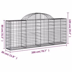 vidaXL Arched Gabion Basket Stone Basket Gabion Retaining Wall Galvanised Iron - 200 x 30 x 80/100 cm/ 11 pcs - Additional view 3
