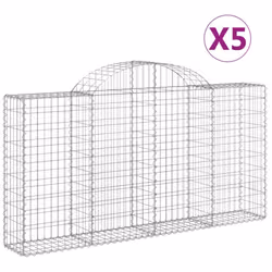 vidaXL Arched Gabion Basket Stone Basket Gabion Retaining Wall Galvanised Iron - 200 x 30 x 100/120 cm/ 5 pcs