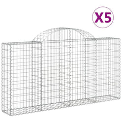 vidaXL Arched Gabion Basket Stone Basket Gabion Retaining Wall Galvanised Iron - 200 x 30 x 100/120 cm/ 5 pcs