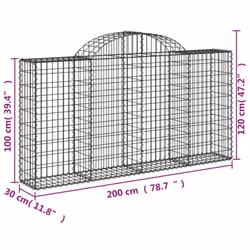 vidaXL Arched Gabion Basket Stone Basket Gabion Retaining Wall Galvanised Iron - 200 x 30 x 100/120 cm/ 5 pcs