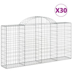 vidaXL Arched Gabion Basket Stone Basket Gabion Retaining Wall Galvanised Iron - 200 x 30 x 100/120 cm/ 30 pcs