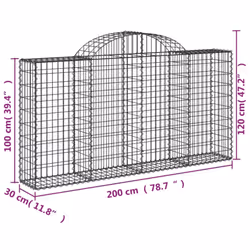 vidaXL Arched Gabion Basket Stone Basket Gabion Retaining Wall Galvanised Iron - 200 x 30 x 100/120 cm/ 30 pcs