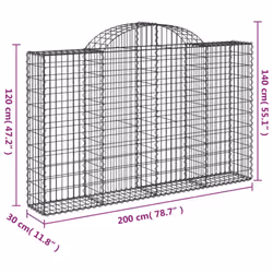 vidaXL Arched Gabion Basket Stone Basket Gabion Retaining Wall Galvanised Iron - 200 x 30 x 120/140 cm/ 2 pcs - Additional view 3