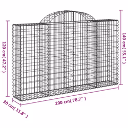 vidaXL Arched Gabion Basket Stone Basket Gabion Retaining Wall Galvanised Iron - 200 x 30 x 120/140 cm/ 3 pcs - Additional view 3