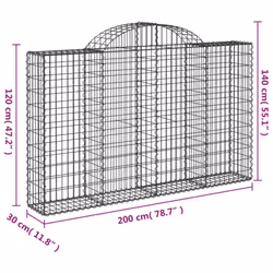 vidaXL Arched Gabion Basket Stone Basket Gabion Retaining Wall Galvanised Iron - 200 x 30 x 120/140 cm/ 12 pcs - Additional view 3
