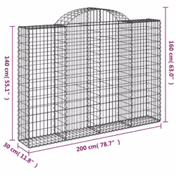 vidaXL Arched Gabion Basket Stone Basket Gabion Retaining Wall Galvanised Iron - 200 x 30 x 140/160 cm/ 5 pcs - Additional view 3
