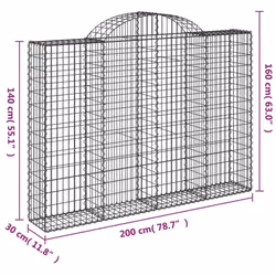 vidaXL Arched Gabion Basket Stone Basket Gabion Retaining Wall Galvanised Iron - 200 x 30 x 140/160 cm/ 15 pcs - Additional view 5