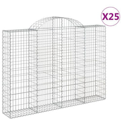 vidaXL Arched Gabion Basket Stone Basket Gabion Retaining Wall Galvanised Iron - 200 x 30 x 140/160 cm/ 25 pcs