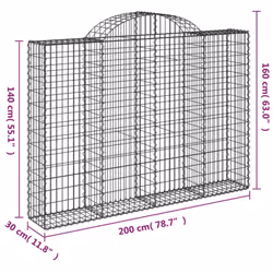 vidaXL Arched Gabion Basket Stone Basket Gabion Retaining Wall Galvanised Iron - 200 x 30 x 140/160 cm/ 25 pcs
