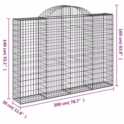 vidaXL Arched Gabion Basket Stone Basket Gabion Retaining Wall Galvanised Iron - 200 x 30 x 140/160 cm/ 30 pcs