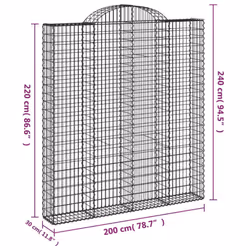 vidaXL Arched Gabion Basket Stone Basket Gabion Retaining Wall Galvanised Iron - 200 x 30 x 220/240 cm/ 4 pcs - Additional view 5