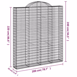 vidaXL Arched Gabion Basket Stone Basket Gabion Retaining Wall Galvanised Iron - 200 x 30 x 220/240 cm/ 11 pcs