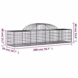 vidaXL Arched Gabion Basket Stone Basket Gabion Retaining Wall Galvanised Iron - 200 x 50 x 40/60 cm/ 6 pcs - Additional view 5