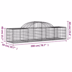 vidaXL Arched Gabion Basket Stone Basket Gabion Retaining Wall Galvanised Iron - 200 x 50 x 40/60 cm/ 40 pcs