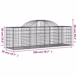 vidaXL Arched Gabion Basket Stone Basket Gabion Retaining Wall Galvanised Iron - 200 x 50 x 60/80 cm/10 pcs - Additional view 3