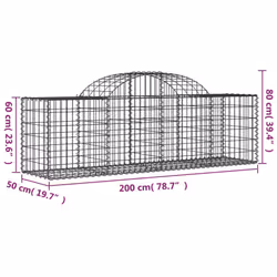 vidaXL Arched Gabion Basket Stone Basket Gabion Retaining Wall Galvanised Iron - 200 x 50 x 60/80 cm/ 50 pcs - Additional view 3