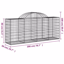 vidaXL Arched Gabion Basket Stone Basket Gabion Retaining Wall Galvanised Iron - 200 x 50 x 80/100 cm/13 pcs - Additional view 5