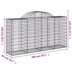 vidaXL Arched Gabion Basket Stone Basket Gabion Retaining Wall Galvanised Iron - 200 x 50 x 100/120 cm/ 5 pcs - Additional view 5