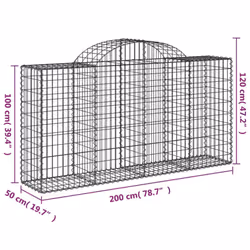vidaXL Arched Gabion Basket Stone Basket Gabion Retaining Wall Galvanised Iron - 200 x 50 x 100/120 cm/ 8 pcs - Additional view 5