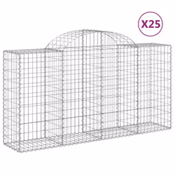 vidaXL Arched Gabion Basket Stone Basket Gabion Retaining Wall Galvanised Iron - 200 x 50 x 100/120 cm/25 pcs