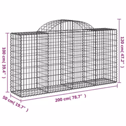 vidaXL Arched Gabion Basket Stone Basket Gabion Retaining Wall Galvanised Iron - 200 x 50 x 100/120 cm/25 pcs