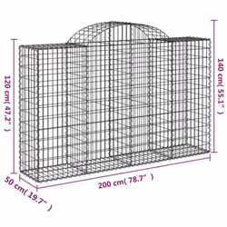 vidaXL Arched Gabion Basket Stone Basket Gabion Retaining Wall Galvanised Iron - 200 x 50 x 120/140 cm/ 12 pcs - Additional view 5