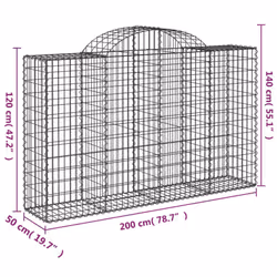 vidaXL Arched Gabion Basket Stone Basket Gabion Retaining Wall Galvanised Iron - 200 x 50 x 120/140 cm/ 40 pcs - Additional view 3