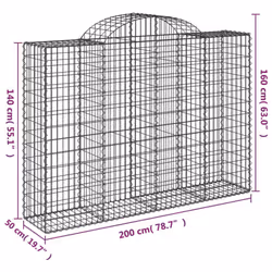 vidaXL Arched Gabion Basket Stone Basket Gabion Retaining Wall Galvanised Iron - 200 x 50 x 140/160 cm/ 5 pcs - Additional view 3