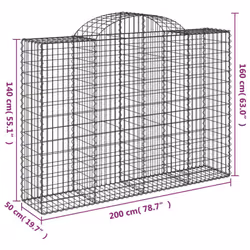 vidaXL Arched Gabion Basket Stone Basket Gabion Retaining Wall Galvanised Iron - 200 x 50 x 140/160 cm/ 7 pcs - Additional view 5