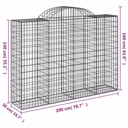 vidaXL Arched Gabion Basket Stone Basket Gabion Retaining Wall Galvanised Iron - 200 x 50 x 140/160 cm/ 8 pcs - Additional view 5