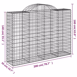 vidaXL Arched Gabion Basket Stone Basket Gabion Retaining Wall Galvanised Iron - 200 x 50 x 140/160 cm/15 pcs - Additional view 3