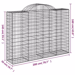 vidaXL Arched Gabion Basket Stone Basket Gabion Retaining Wall Galvanised Iron - 200 x 50 x 140/160 cm/ 20 pcs - Additional view 5