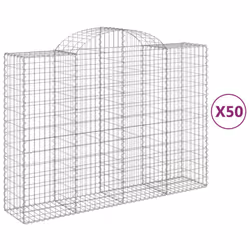 vidaXL Arched Gabion Basket Stone Basket Gabion Retaining Wall Galvanised Iron - 200 x 50 x 140/160 cm/ 50 pcs