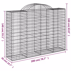 vidaXL Arched Gabion Basket Stone Basket Gabion Retaining Wall Galvanised Iron - 200 x 50 x 140/160 cm/ 50 pcs