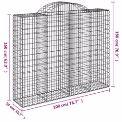 vidaXL Arched Gabion Basket Stone Basket Gabion Retaining Wall Galvanised Iron - 200 x 50 x 160/180 cm/ 5 pcs - Additional view 5