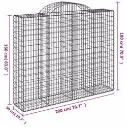 vidaXL Arched Gabion Basket Stone Basket Gabion Retaining Wall Galvanised Iron - 200 x 50 x 160/180 cm/ 7 pcs - Additional view 5
