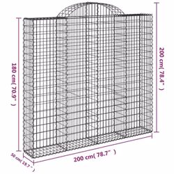 vidaXL Arched Gabion Basket Stone Basket Gabion Retaining Wall Galvanised Iron - 200 x 50 x 180/200 cm/4 pcs - Additional view 5