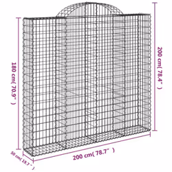 vidaXL Arched Gabion Basket Stone Basket Gabion Retaining Wall Galvanised Iron - 200 x 50 x 180/200 cm/6 pcs - Additional view 5