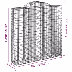 vidaXL Arched Gabion Basket Stone Basket Gabion Retaining Wall Galvanised Iron - 200 x 50 x 200/220 cm/2 pcs - Additional view 5