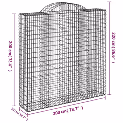 vidaXL Arched Gabion Basket Stone Basket Gabion Retaining Wall Galvanised Iron - 200 x 50 x 200/220 cm/ 8 pcs - Additional view 3