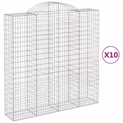 vidaXL Arched Gabion Basket Stone Basket Gabion Retaining Wall Galvanised Iron - 200 x 50 x 200/220 cm/ 10 pcs