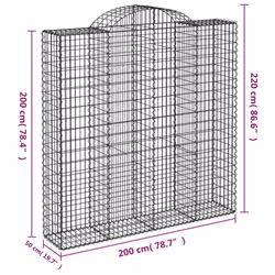 vidaXL Arched Gabion Basket Stone Basket Gabion Retaining Wall Galvanised Iron - 200 x 50 x 200/220 cm/ 10 pcs - Additional view 5